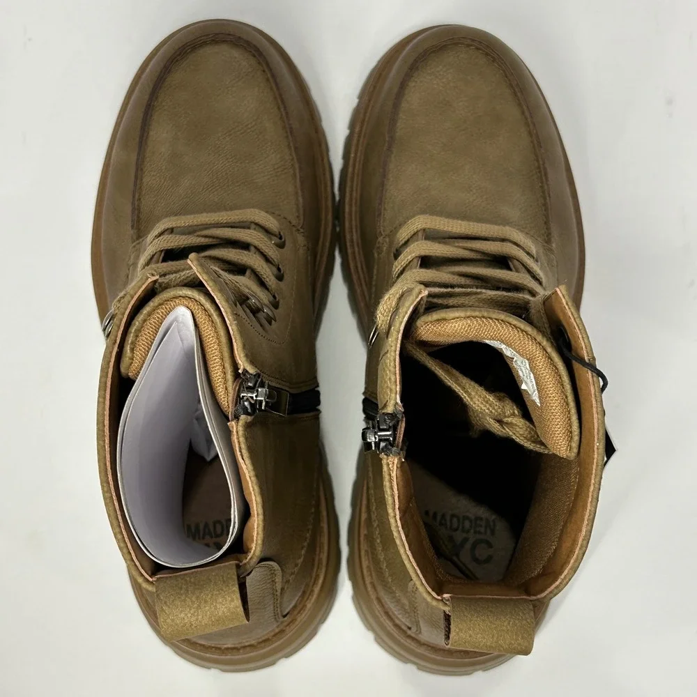 Madden NYC Mens MCCOYY Combat Boots Taupe Brown Lug Sole Zip Up Size 8 NEW‎